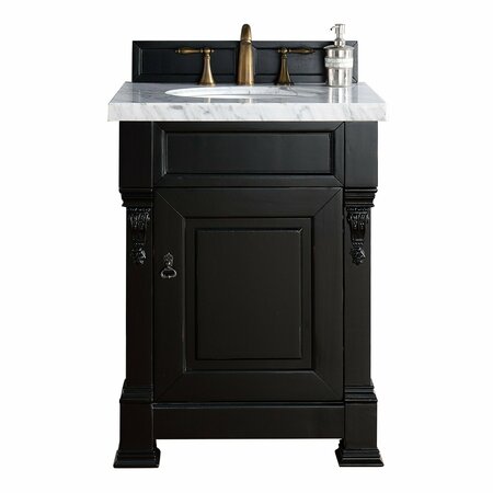 JAMES MARTIN VANITIES Brookfield 26in Single Vanity, Antique Black w/ 3 CM Arctic Fall Solid Surface Top 147-114-V26-AQB-3AF